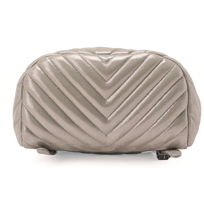 CHANEL Matelasse Turn Lock Chain Backpack Super Crew Leather Silver Silver-Tone Hardware, Pre-Owned
