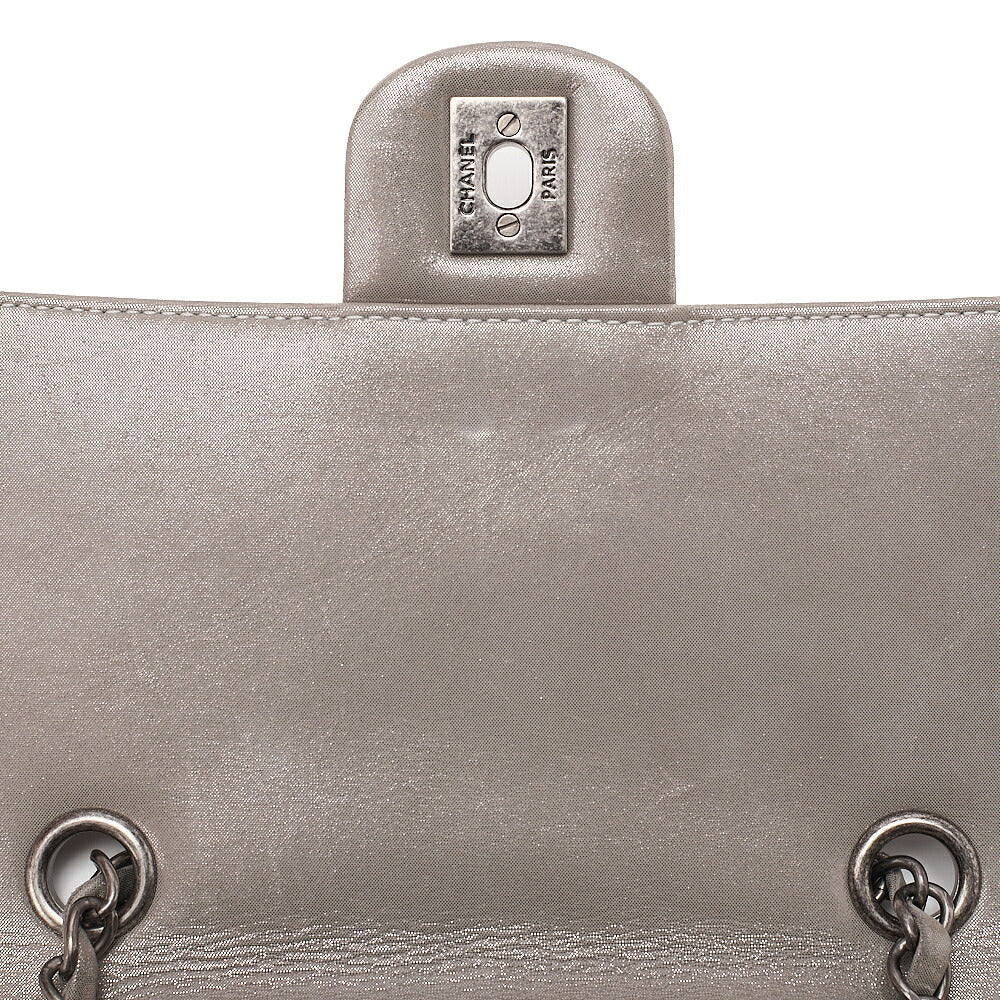 CHANEL Matelasse Turn Lock Chain Backpack Super Crew Leather Silver Silver-Tone Hardware, Pre-Owned