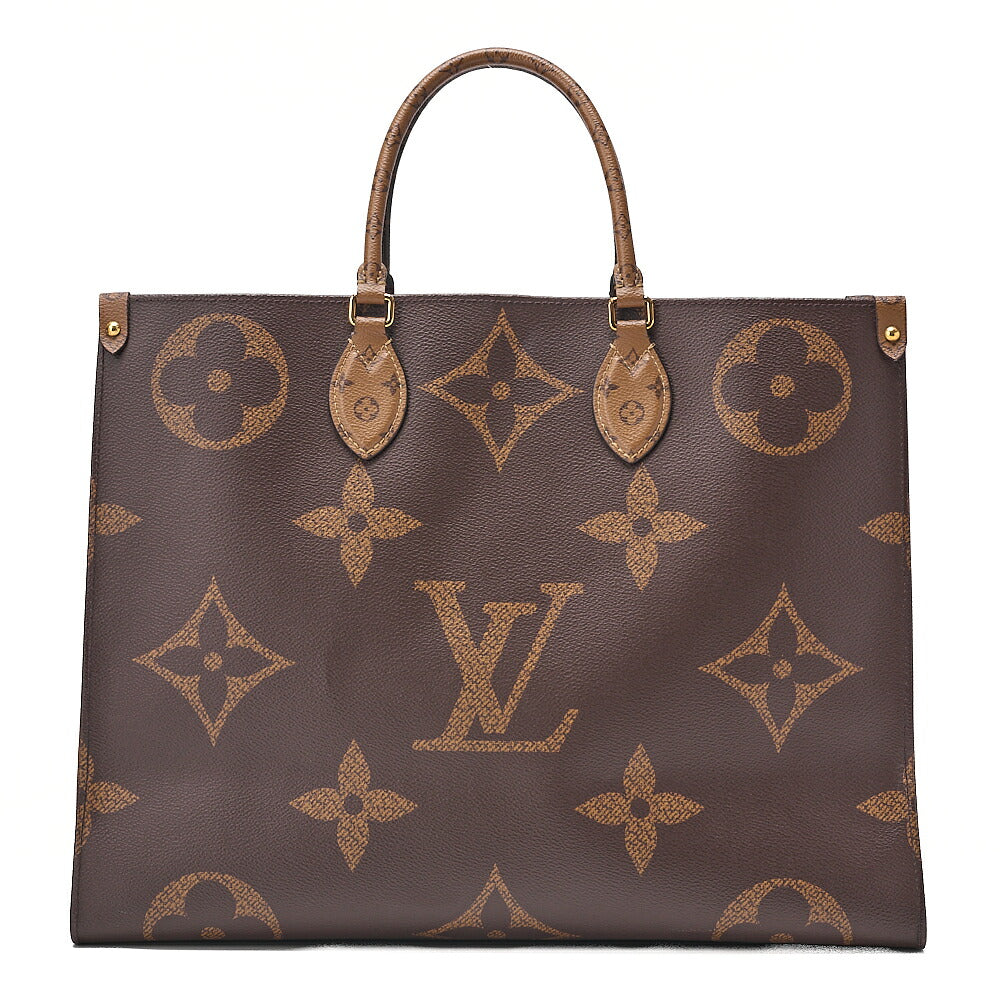 LOUIS VUITTON On the Go GM Leather Tote Bag Monogram Giant x Monogram Reverse Gold-Tone Hardware, Pre-Owned