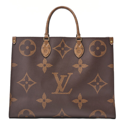 LOUIS VUITTON On the Go GM Leather Tote Bag Monogram Giant x Monogram Reverse Gold-Tone Hardware, Pre-Owned