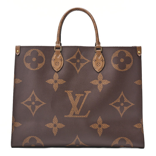 LOUIS VUITTON On the Go GM Leather Tote Bag Monogram Giant x Monogram Reverse Gold-Tone Hardware, Pre-Owned