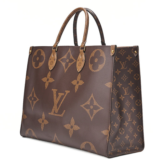 LOUIS VUITTON On the Go GM Leather Tote Bag Monogram Giant x Monogram Reverse Gold-Tone Hardware, Pre-Owned