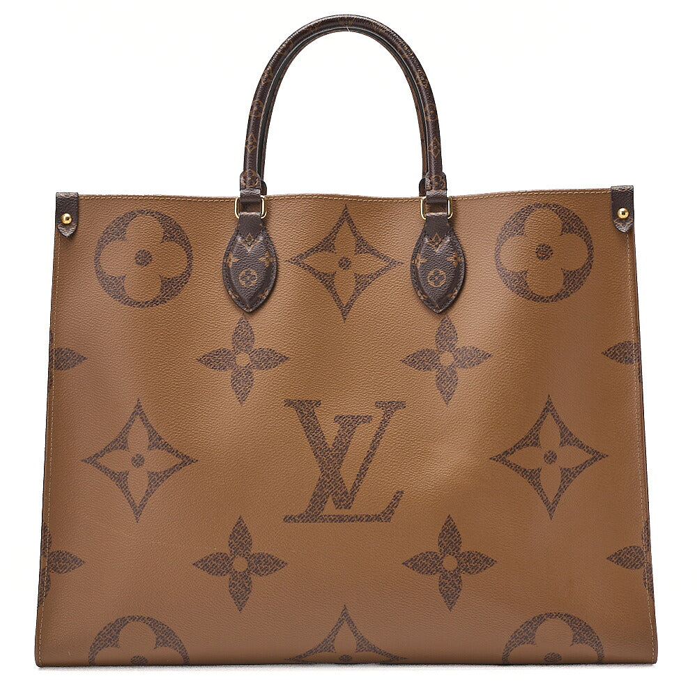LOUIS VUITTON On the Go GM Leather Tote Bag Monogram Giant x Monogram Reverse Gold-Tone Hardware, Pre-Owned