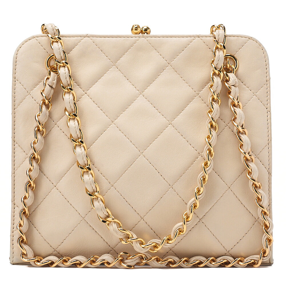 CHANEL Lambskin Matelasse Clasp Chain Handbag Beige Gold-Tone Hardware, Pre-Owned