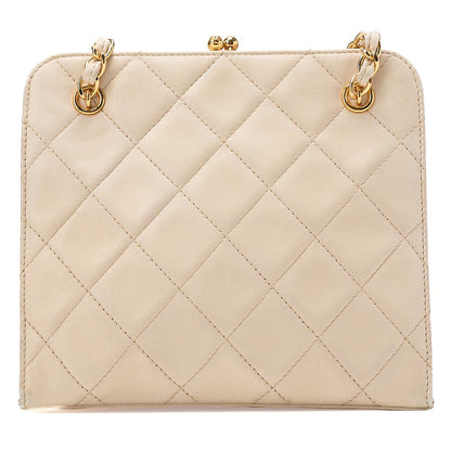 CHANEL Lambskin Matelasse Clasp Chain Handbag Beige Gold-Tone Hardware, Pre-Owned