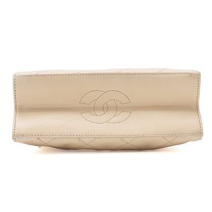 CHANEL Lambskin Matelasse Clasp Chain Handbag Beige Gold-Tone Hardware, Pre-Owned