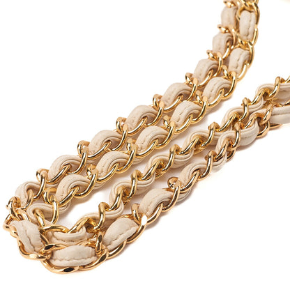 CHANEL Lambskin Matelasse Clasp Chain Handbag Beige Gold-Tone Hardware, Pre-Owned