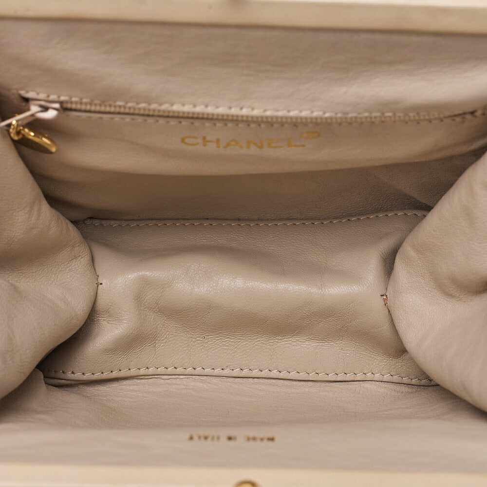 CHANEL Lambskin Matelasse Clasp Chain Handbag Beige Gold-Tone Hardware, Pre-Owned