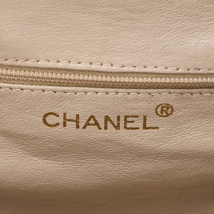 CHANEL Lambskin Matelasse Clasp Chain Handbag Beige Gold-Tone Hardware, Pre-Owned