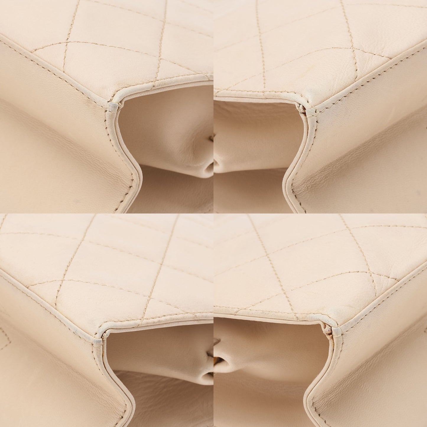 CHANEL Lambskin Matelasse Clasp Chain Handbag Beige Gold-Tone Hardware, Pre-Owned