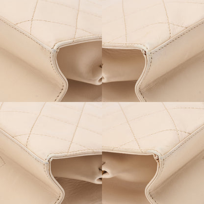 CHANEL Lambskin Matelasse Clasp Chain Handbag Beige Gold-Tone Hardware, Pre-Owned