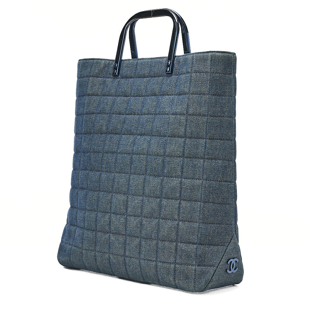 CHANEL Denim Choco Bar Handbag Blue Blue-Tone Hardware, Pre-Owned