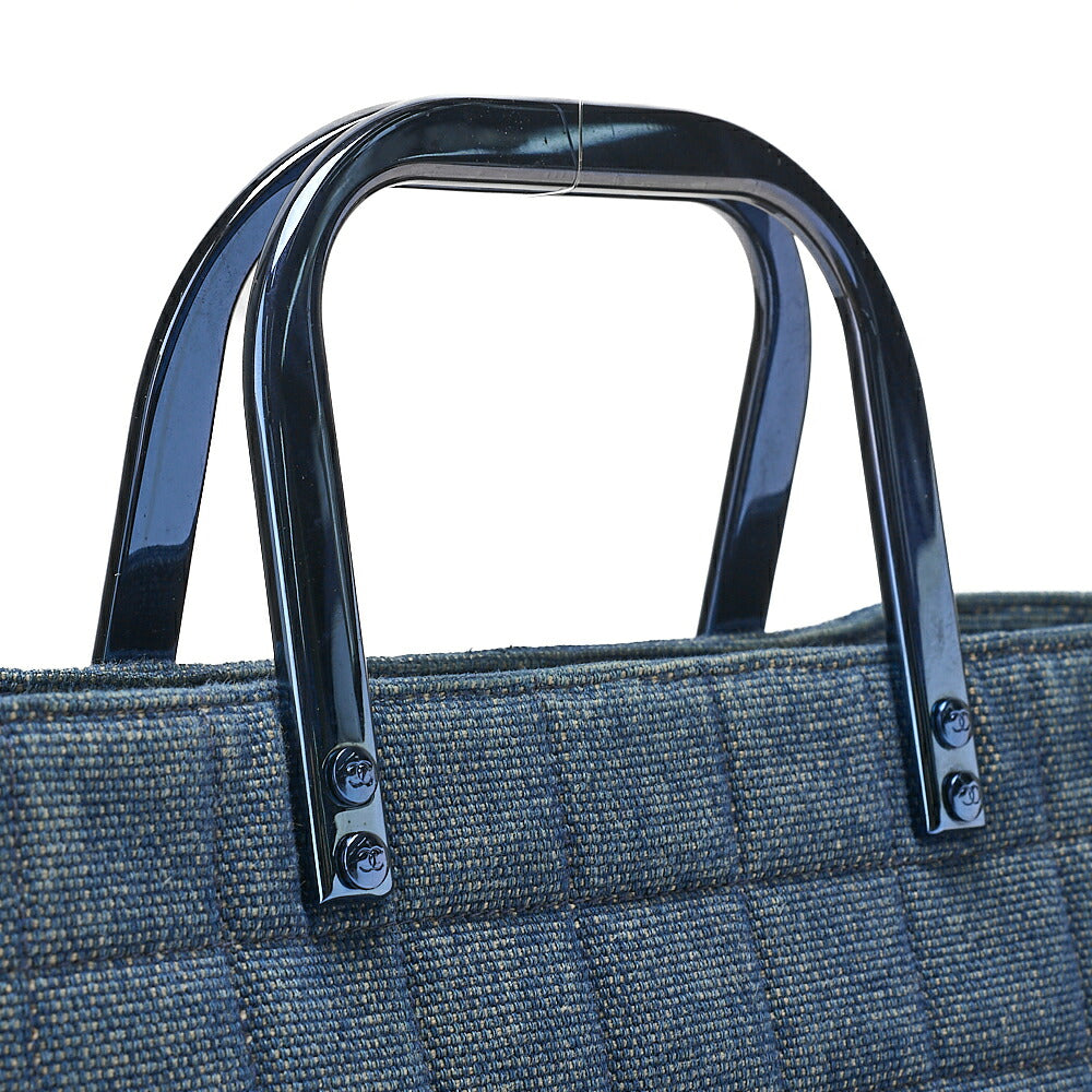 CHANEL Denim Choco Bar Handbag Blue Blue-Tone Hardware, Pre-Owned