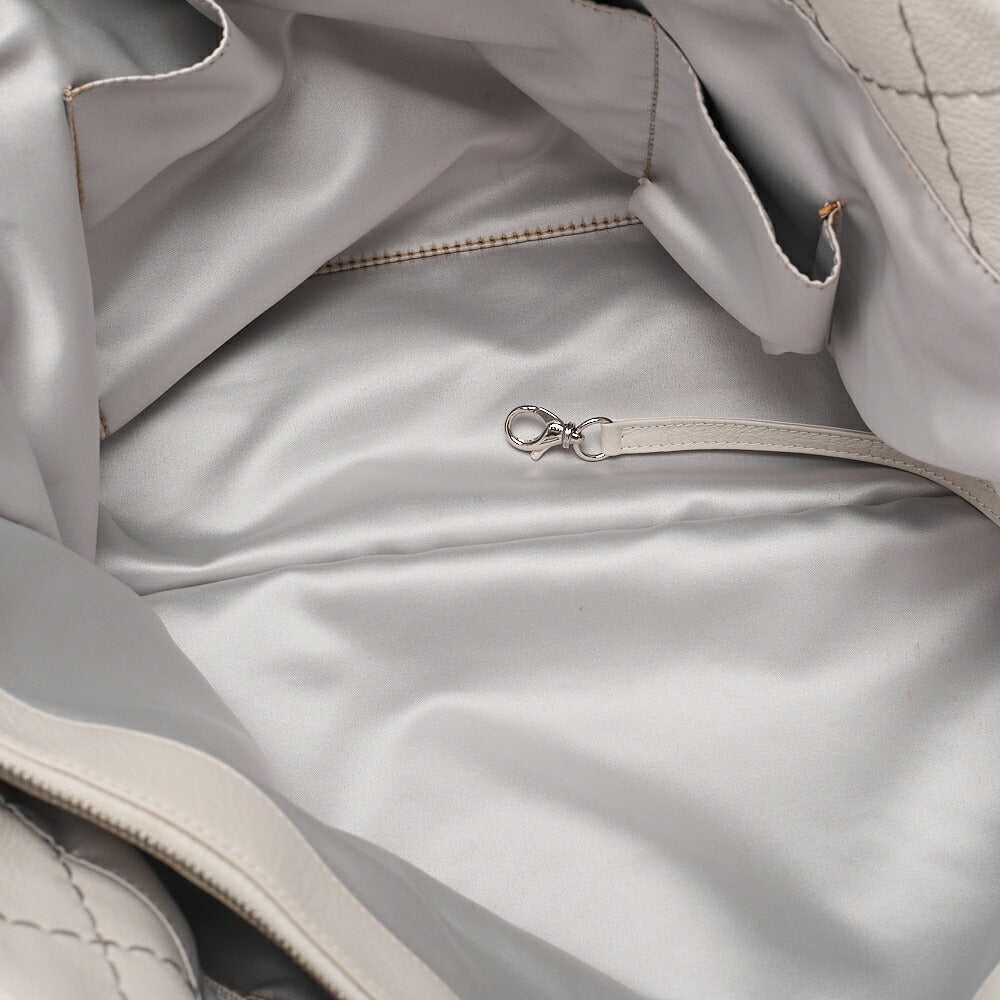 CHANEL Leather Tote Bag Matelasse Coco Mark Ozan Road Large Size Gray Silver-Tone Hardware, Pre-Owned