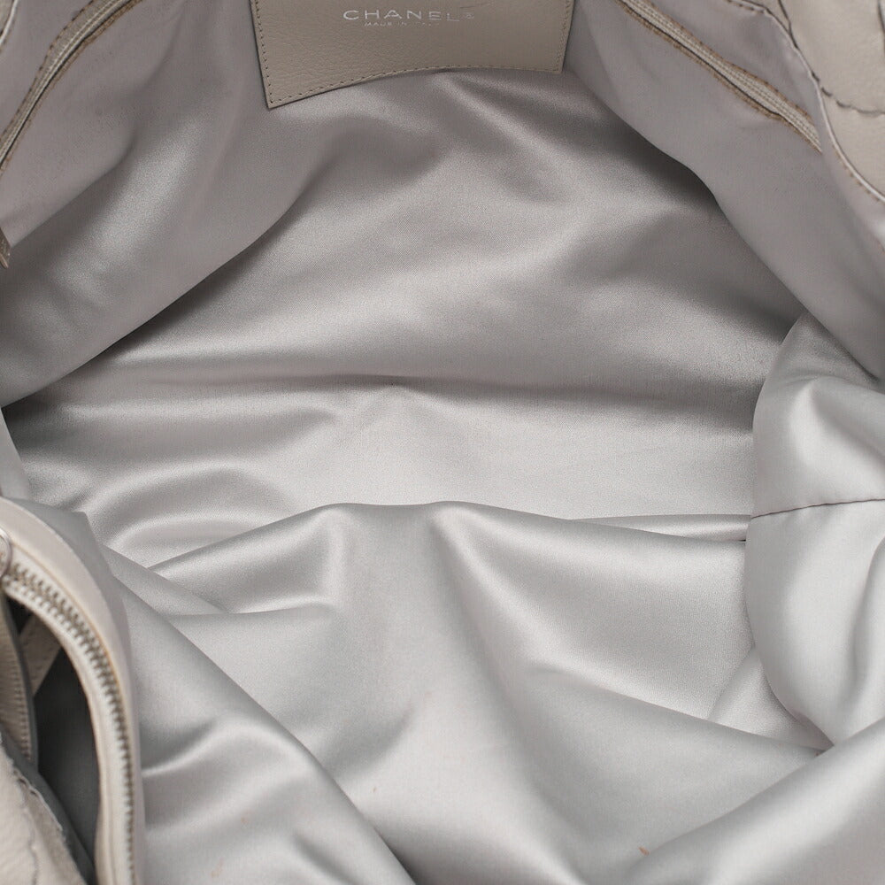 CHANEL Leather Tote Bag Matelasse Coco Mark Ozan Road Large Size Gray Silver-Tone Hardware, Pre-Owned