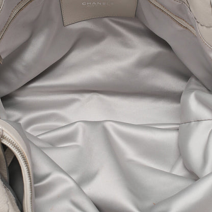 CHANEL Leather Tote Bag Matelasse Coco Mark Ozan Road Large Size Gray Silver-Tone Hardware, Pre-Owned