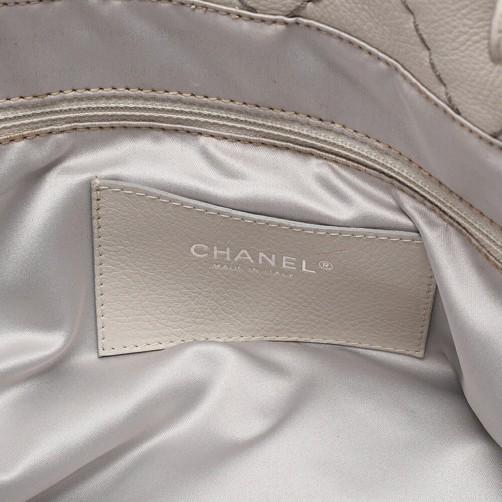 CHANEL Leather Tote Bag Matelasse Coco Mark Ozan Road Large Size Gray Silver-Tone Hardware, Pre-Owned