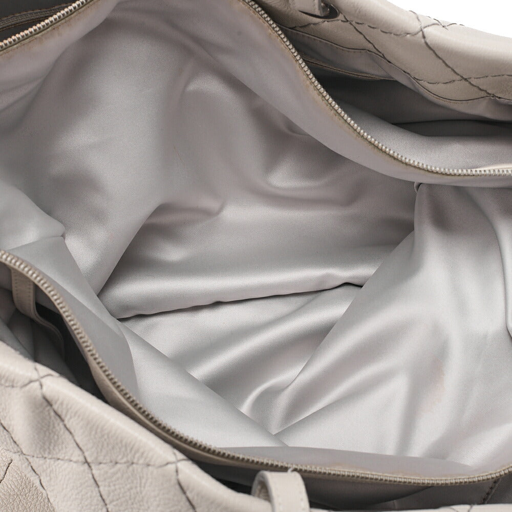 CHANEL Leather Tote Bag Matelasse Coco Mark Ozan Road Large Size Gray Silver-Tone Hardware, Pre-Owned