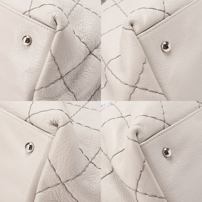 CHANEL Leather Tote Bag Matelasse Coco Mark Ozan Road Large Size Gray Silver-Tone Hardware, Pre-Owned
