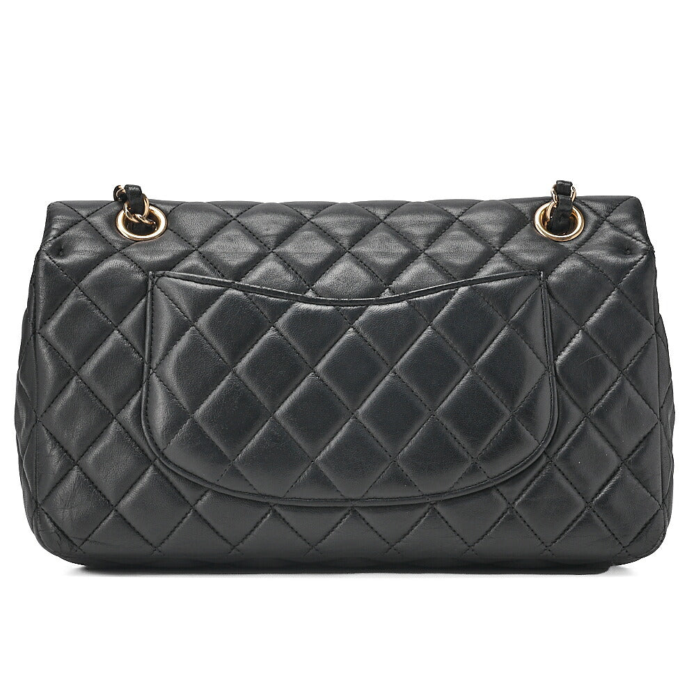 CHANEL Lambskin Matelasse 25cm Single Flap Icon Chain Shoulder Black Gold-Tone Hardware, Pre-Owned
