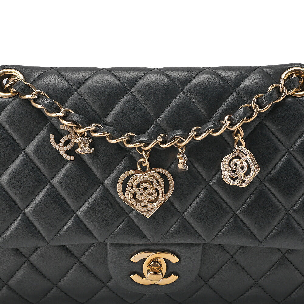 CHANEL Lambskin Matelasse 25cm Single Flap Icon Chain Shoulder Black Gold-Tone Hardware, Pre-Owned