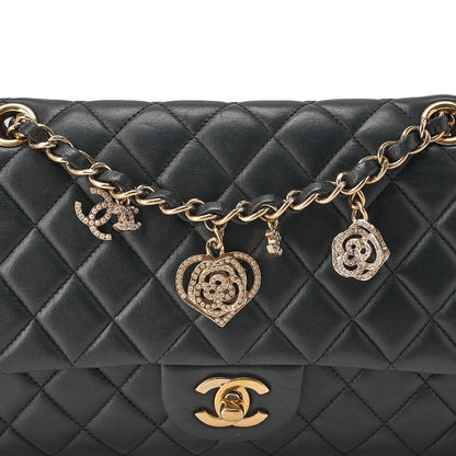 CHANEL Lambskin Matelasse 25cm Single Flap Icon Chain Shoulder Black Gold-Tone Hardware, Pre-Owned