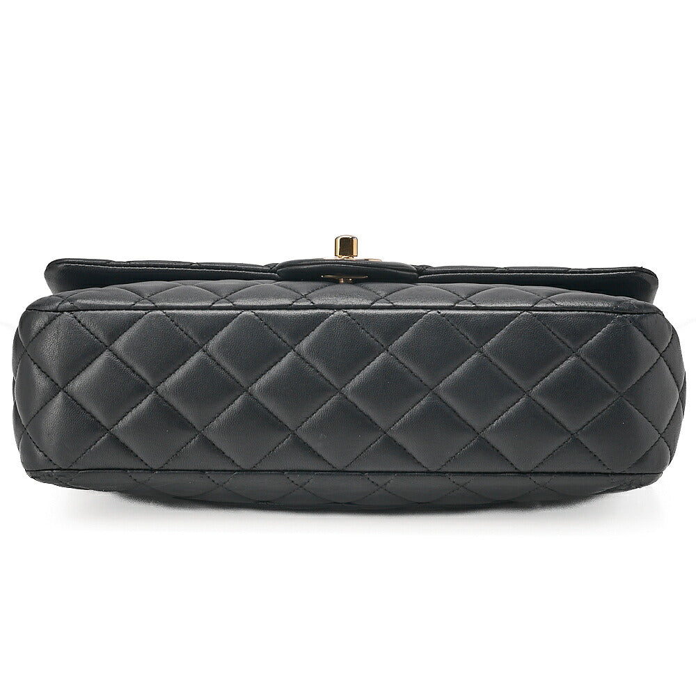 CHANEL Lambskin Matelasse 25cm Single Flap Icon Chain Shoulder Black Gold-Tone Hardware, Pre-Owned