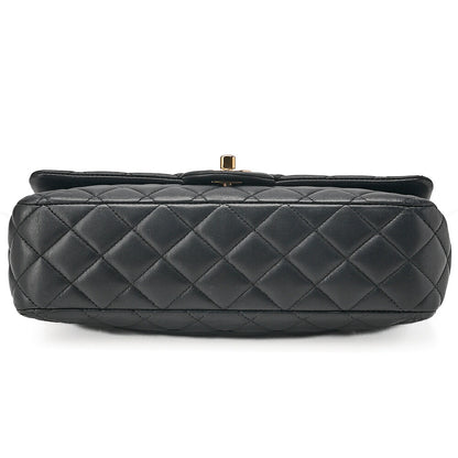 CHANEL Lambskin Matelasse 25cm Single Flap Icon Chain Shoulder Black Gold-Tone Hardware, Pre-Owned