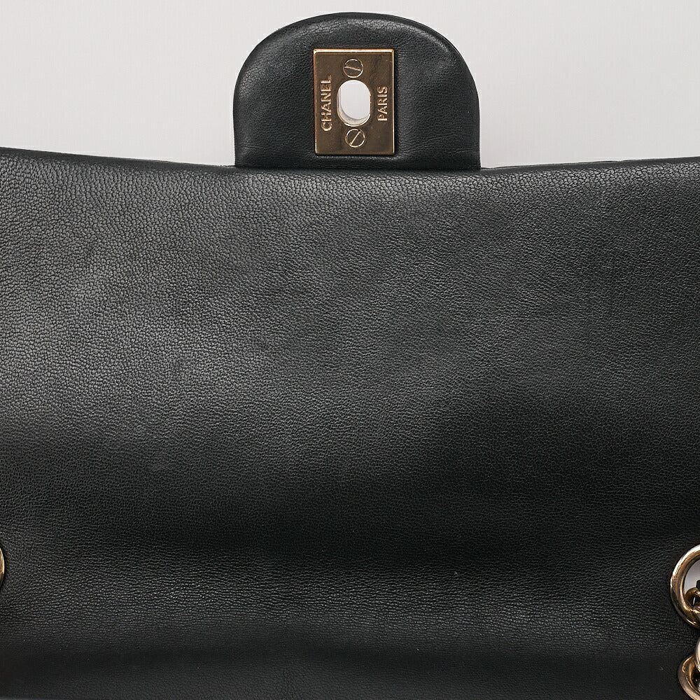 CHANEL Lambskin Matelasse 25cm Single Flap Icon Chain Shoulder Black Gold-Tone Hardware, Pre-Owned