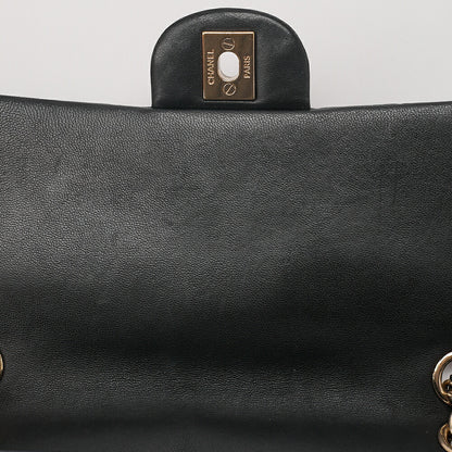 CHANEL Lambskin Matelasse 25cm Single Flap Icon Chain Shoulder Black Gold-Tone Hardware, Pre-Owned