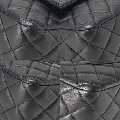 CHANEL Lambskin Matelasse 25cm Single Flap Icon Chain Shoulder Black Gold-Tone Hardware, Pre-Owned