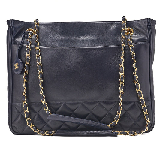 CHANEL Matelasse Double Chain Shoulder Lambskin Navy Gold-Tone Hardware, Pre-Owned