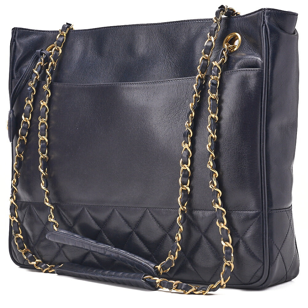 CHANEL Matelasse Double Chain Shoulder Lambskin Navy Gold-Tone Hardware, Pre-Owned
