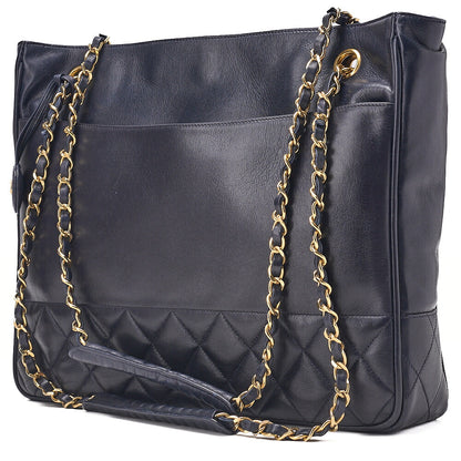 CHANEL Matelasse Double Chain Shoulder Lambskin Navy Gold-Tone Hardware, Pre-Owned