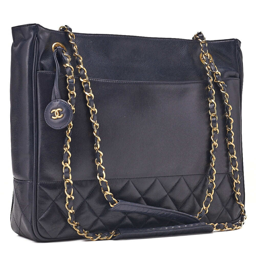 CHANEL Matelasse Double Chain Shoulder Lambskin Navy Gold-Tone Hardware, Pre-Owned