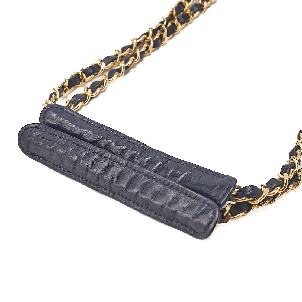 CHANEL Matelasse Double Chain Shoulder Lambskin Navy Gold-Tone Hardware, Pre-Owned