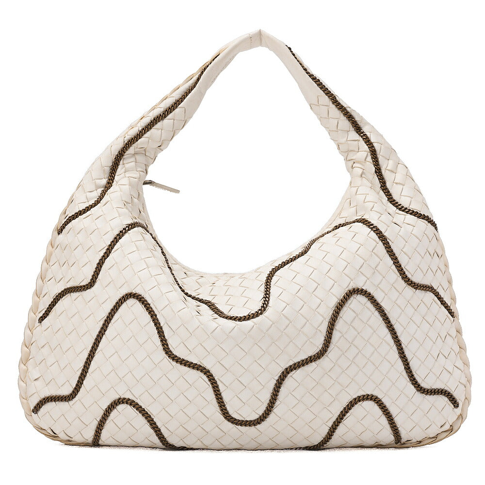 BOTTEGA VENETA Bottega Veneta Hobo Handbag Intrecciato Lambskin White Gold-Tone Hardware, Pre-Owned