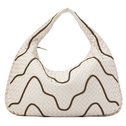 BOTTEGA VENETA Bottega Veneta Hobo Handbag Intrecciato Lambskin White Gold-Tone Hardware, Pre-Owned