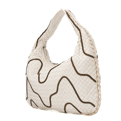 BOTTEGA VENETA Bottega Veneta Hobo Handbag Intrecciato Lambskin White Gold-Tone Hardware, Pre-Owned