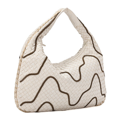 BOTTEGA VENETA Bottega Veneta Hobo Handbag Intrecciato Lambskin White Gold-Tone Hardware, Pre-Owned