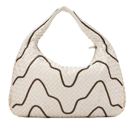BOTTEGA VENETA Bottega Veneta Hobo Handbag Intrecciato Lambskin White Gold-Tone Hardware, Pre-Owned