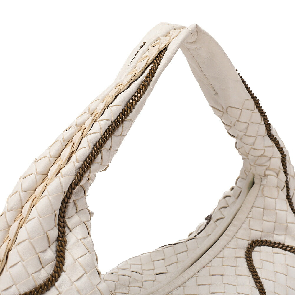 BOTTEGA VENETA Bottega Veneta Hobo Handbag Intrecciato Lambskin White Gold-Tone Hardware, Pre-Owned