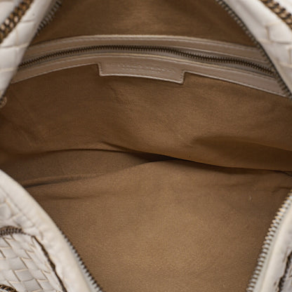 BOTTEGA VENETA Bottega Veneta Hobo Handbag Intrecciato Lambskin White Gold-Tone Hardware, Pre-Owned