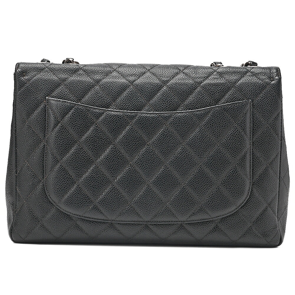 CHANEL Caviar Skin Deca Matelasse 30cm Single Flap Chain Shoulder Bag Black Silver-Tone Hardware, Pre-Owned