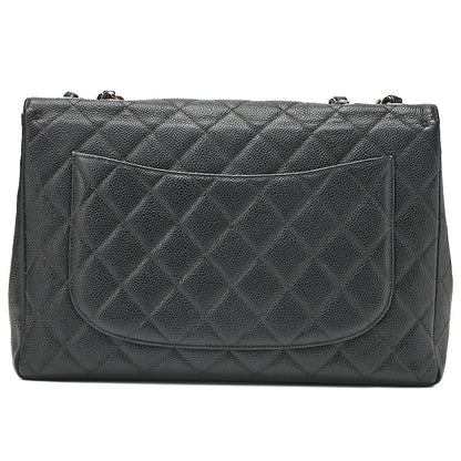 CHANEL Caviar Skin Deca Matelasse 30cm Single Flap Chain Shoulder Bag Black Silver-Tone Hardware, Pre-Owned