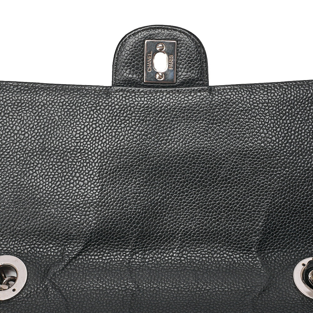 CHANEL Caviar Skin Deca Matelasse 30cm Single Flap Chain Shoulder Bag Black Silver-Tone Hardware, Pre-Owned