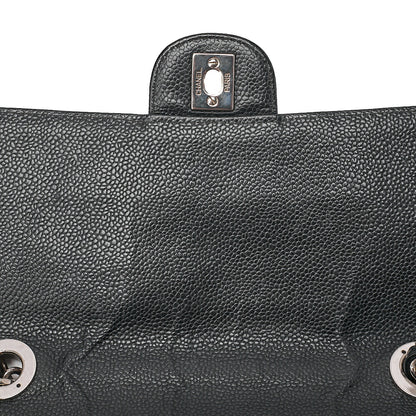 CHANEL Caviar Skin Deca Matelasse 30cm Single Flap Chain Shoulder Bag Black Silver-Tone Hardware, Pre-Owned