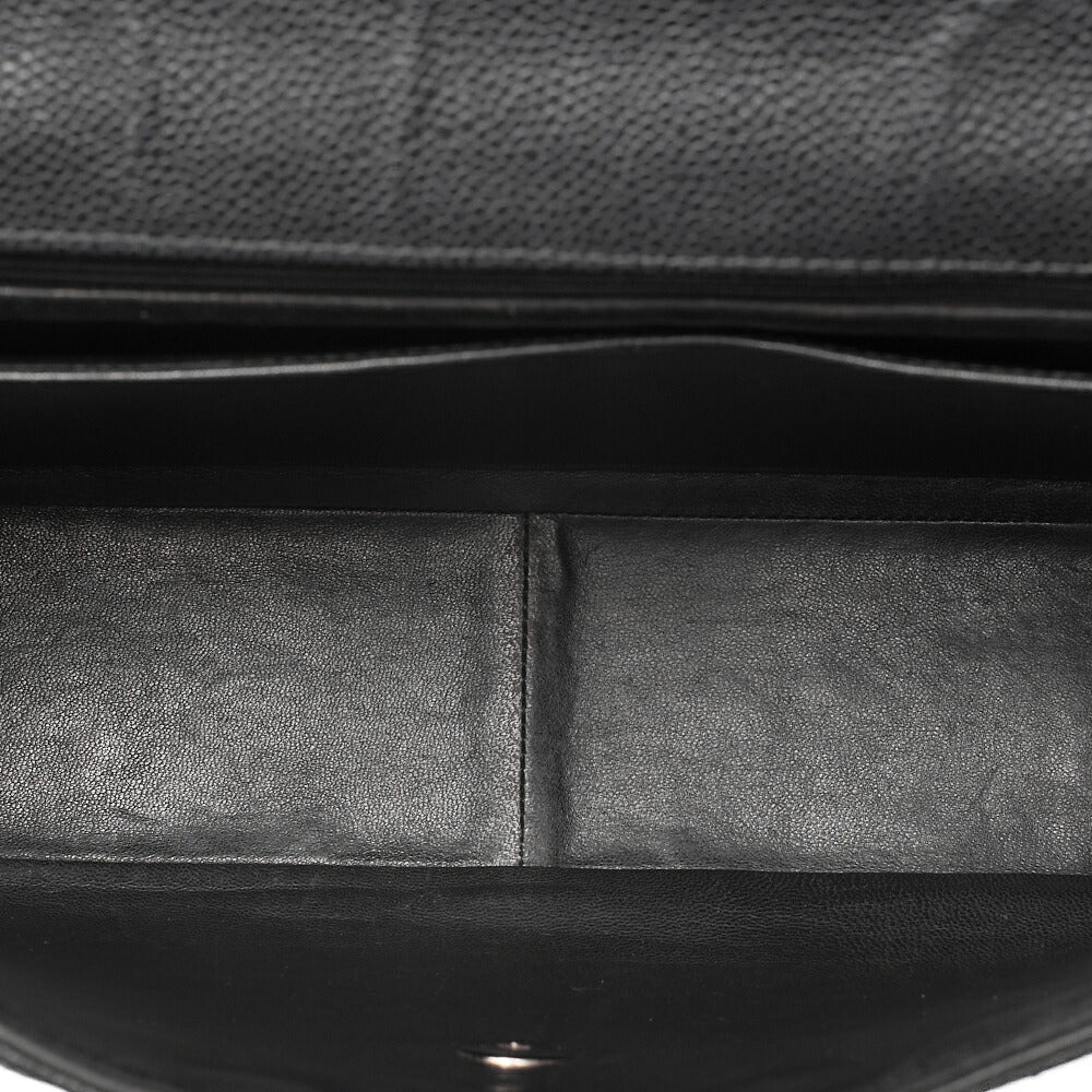 CHANEL Caviar Skin Deca Matelasse 30cm Single Flap Chain Shoulder Bag Black Silver-Tone Hardware, Pre-Owned