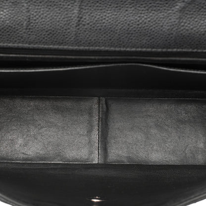 CHANEL Caviar Skin Deca Matelasse 30cm Single Flap Chain Shoulder Bag Black Silver-Tone Hardware, Pre-Owned
