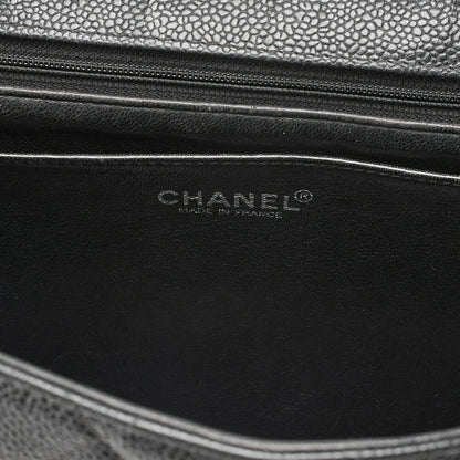 CHANEL Caviar Skin Deca Matelasse 30cm Single Flap Chain Shoulder Bag Black Silver-Tone Hardware, Pre-Owned